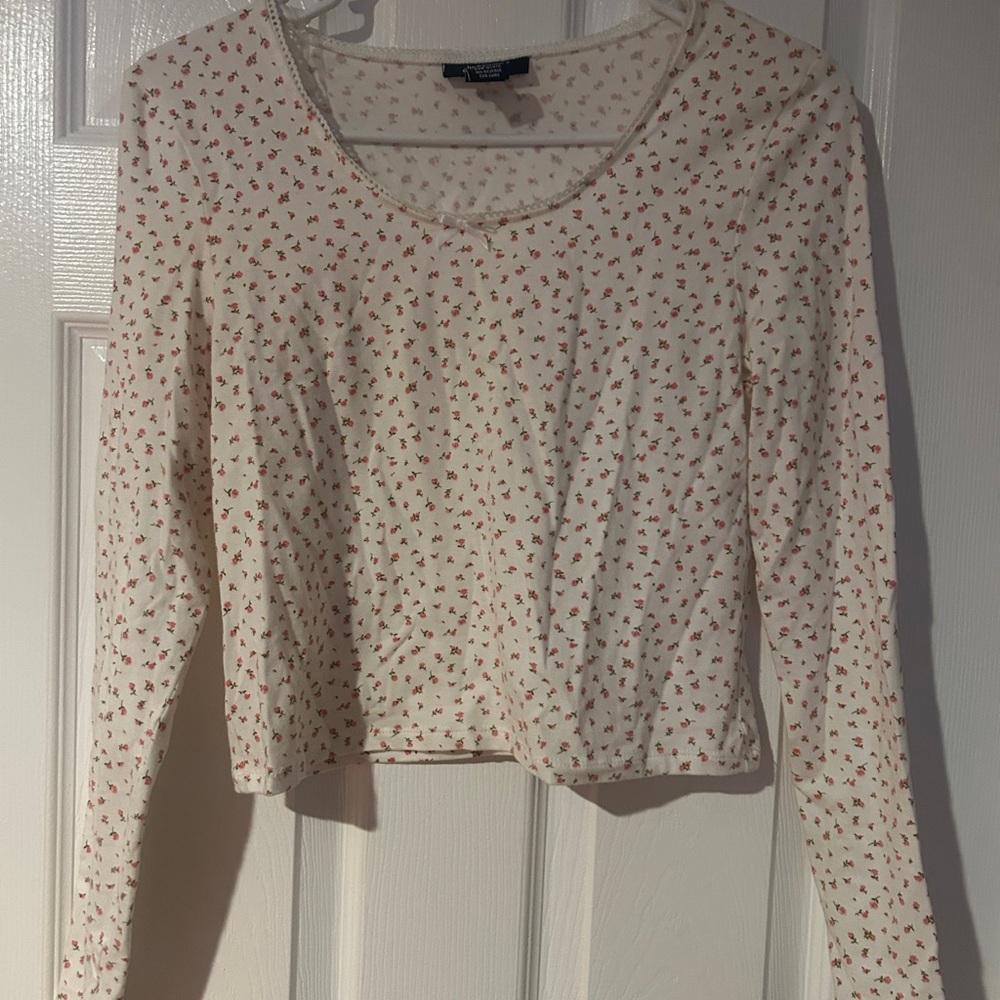 Pink Floral Print Long Sleeve Crop Top Just Polly Brand Size L